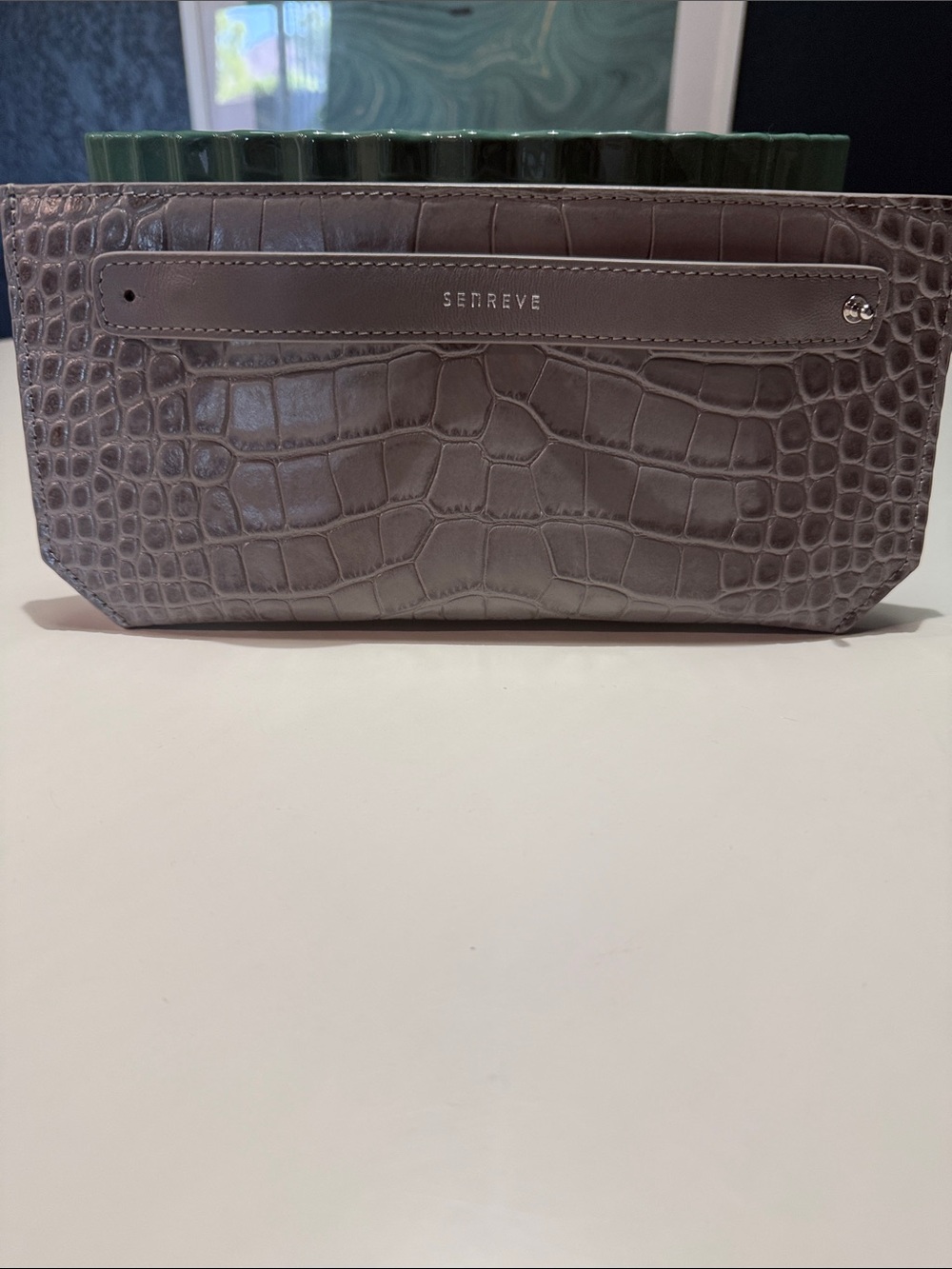 Senreve Croc-Embossed Leather Clutch